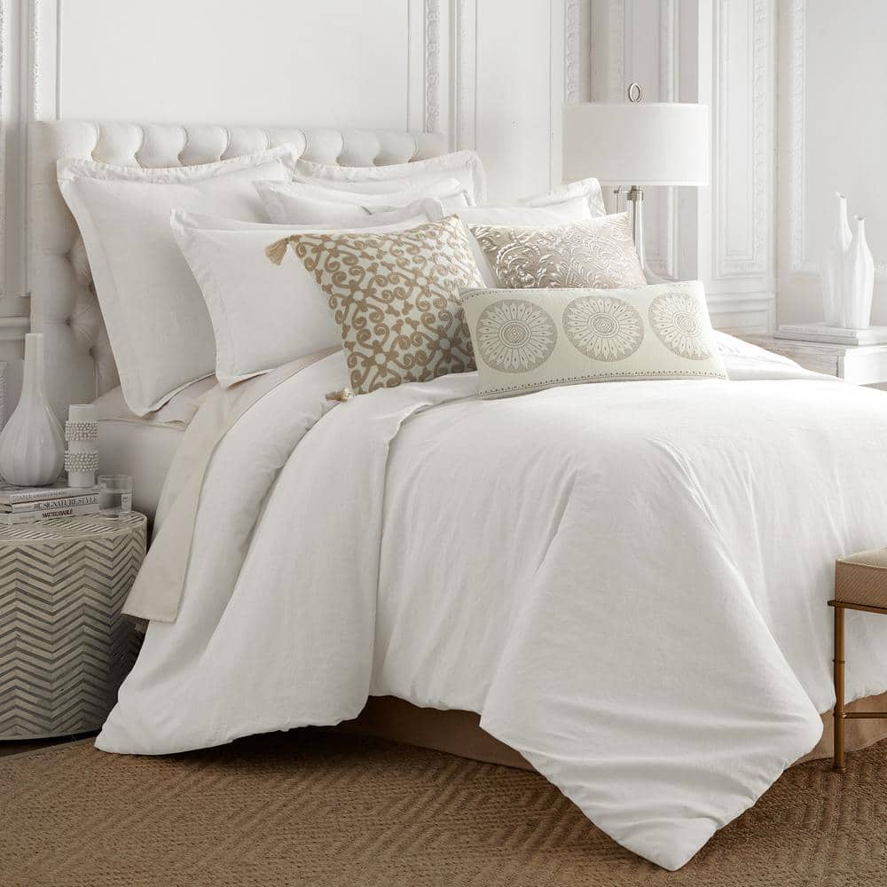 Cream Queen Size Washed Linen Duvet Cover Set
