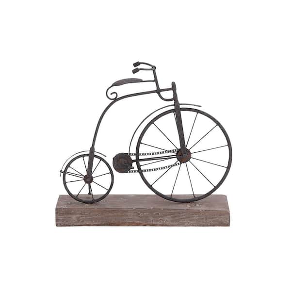 Litton Lane 5 in. x 14 in. Black Metal Bike Sculpture with Wood Base