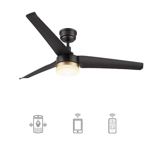 Attis 52 in. Integrated LED Indoor Black Smart Ceiling Fan with Light and Remote, Works with Alexa and Google Home Lighting