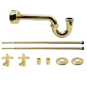 Victorian Style Freestanding Pedestal Sink Kit with Supply Line, P-Trap and Cross Handle Angle Stops, Polished Brass