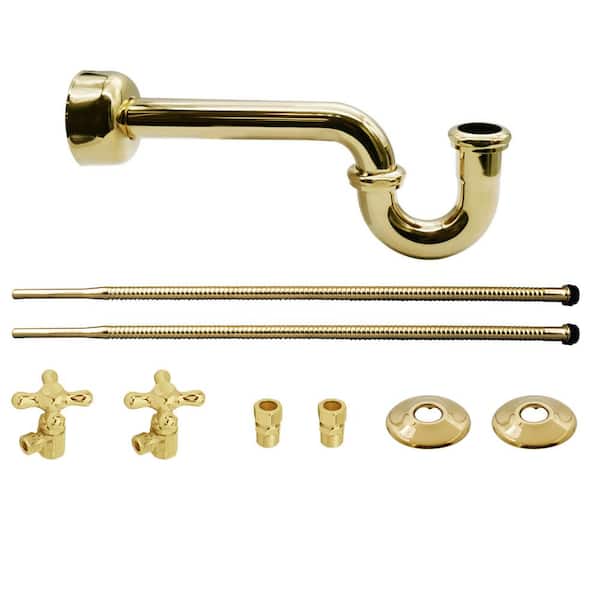 Westbrass Victorian Style Freestanding Pedestal Sink Kit with Supply Line, P-Trap and Cross Handle Angle Stops, Polished Brass