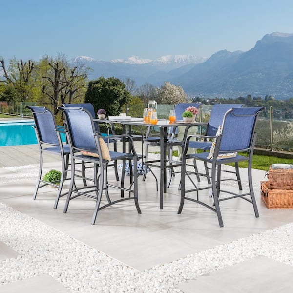 TOP HOME SPACE Blue 8-Piece Metal Outdoor Bistro Set