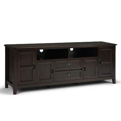 Burlington Solid Wood 72 in. Wide Transitional TV Media Stand in Mahogany Brown for TVs up to 80 in.