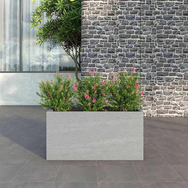 Flora Indoor and Outdoor Rectangular Fiberstone Planter Pot Modern Weather Resitant Design in Grey (47 in. Wide)