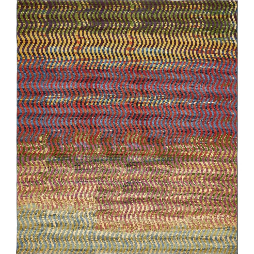 Vibrant Multi-Stripe 10' x 12' Outdoor Synthetic Area Rug