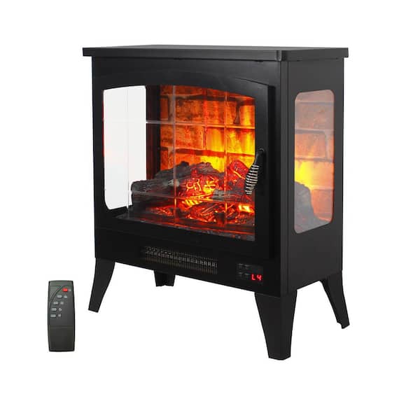 21 in. Freestanding Fireplace Heater 400 sq. ft.,Three-Sided Electric Stove,1400W Heater with 3D Flame,Remote in Black