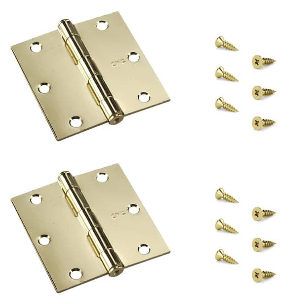 3-1/2 in. x 3-1/2 in. Brass Full Mortise Butt Hinge with Removable Pin (2-Pack)