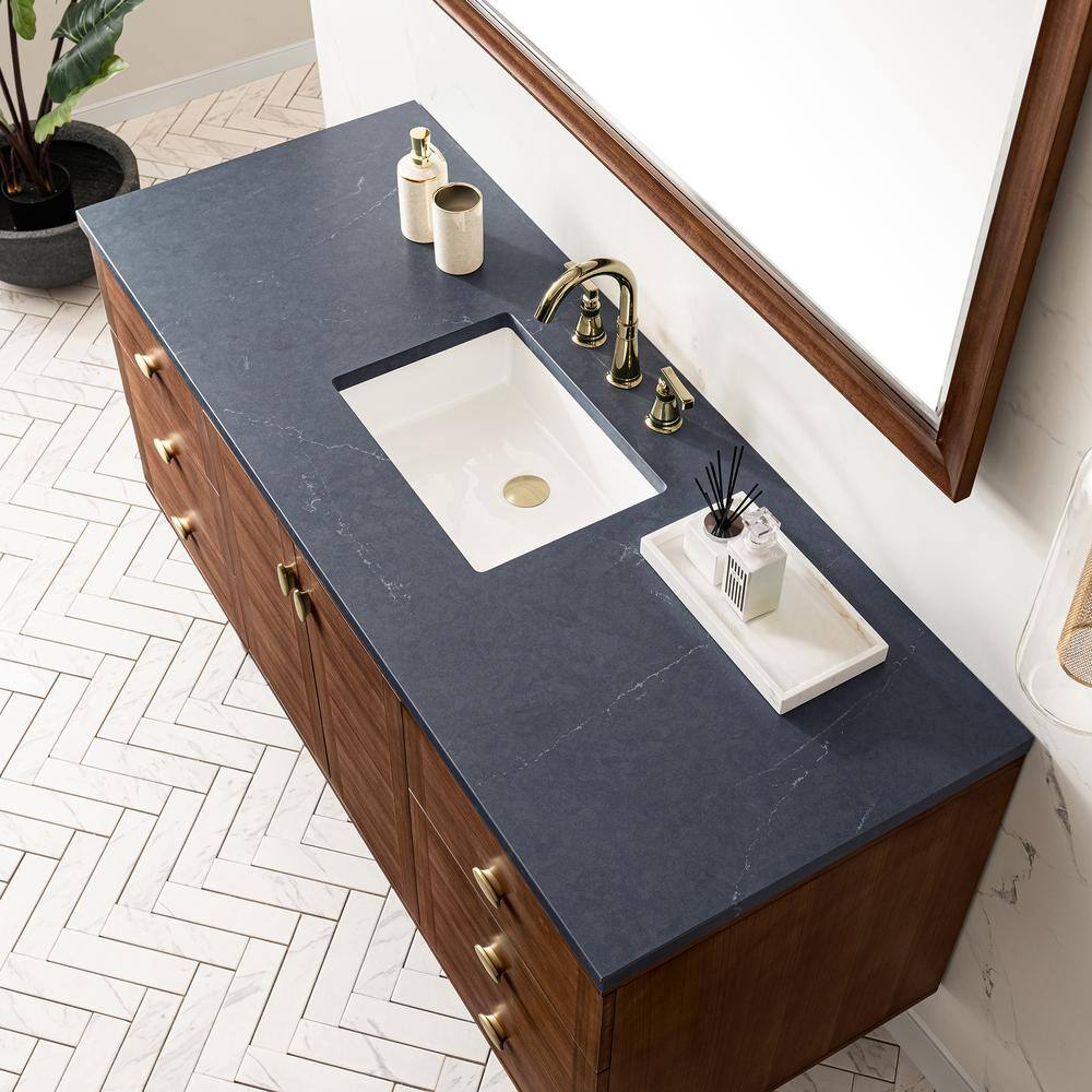 Amberly 60" Walnut Single Vanity Base with Brass Knobs