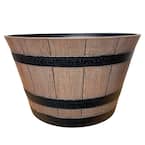 15.5 in. Dia x 9.1 in. H Natural Oak Light Brown High-Density Resin Whiskey Barrel Planter