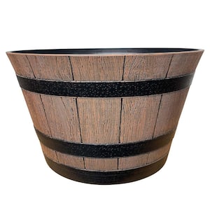 Large 15.5 in. Dia x 9.1 in. H Natural Oak Light Brown High-Density Resin Whiskey Barrel Planter