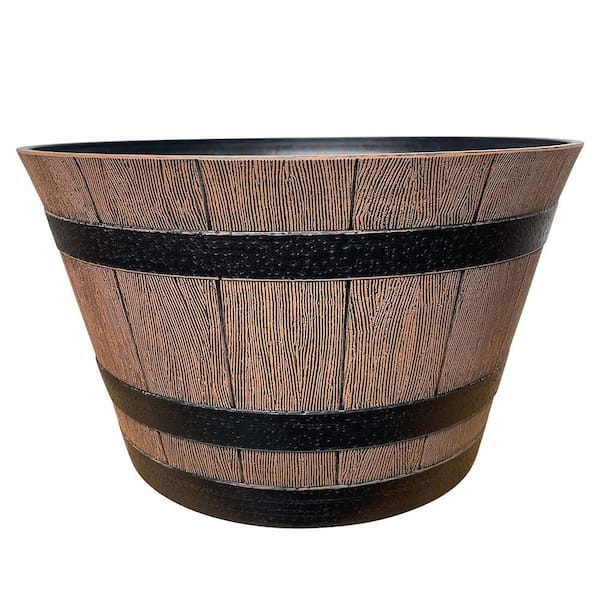 Southern Patio Large 22.24 in. Dia x 13 in. H 49 qt. Natural Oak Light Brown High-Density Resin Whiskey Barrel Outdoor Planter
