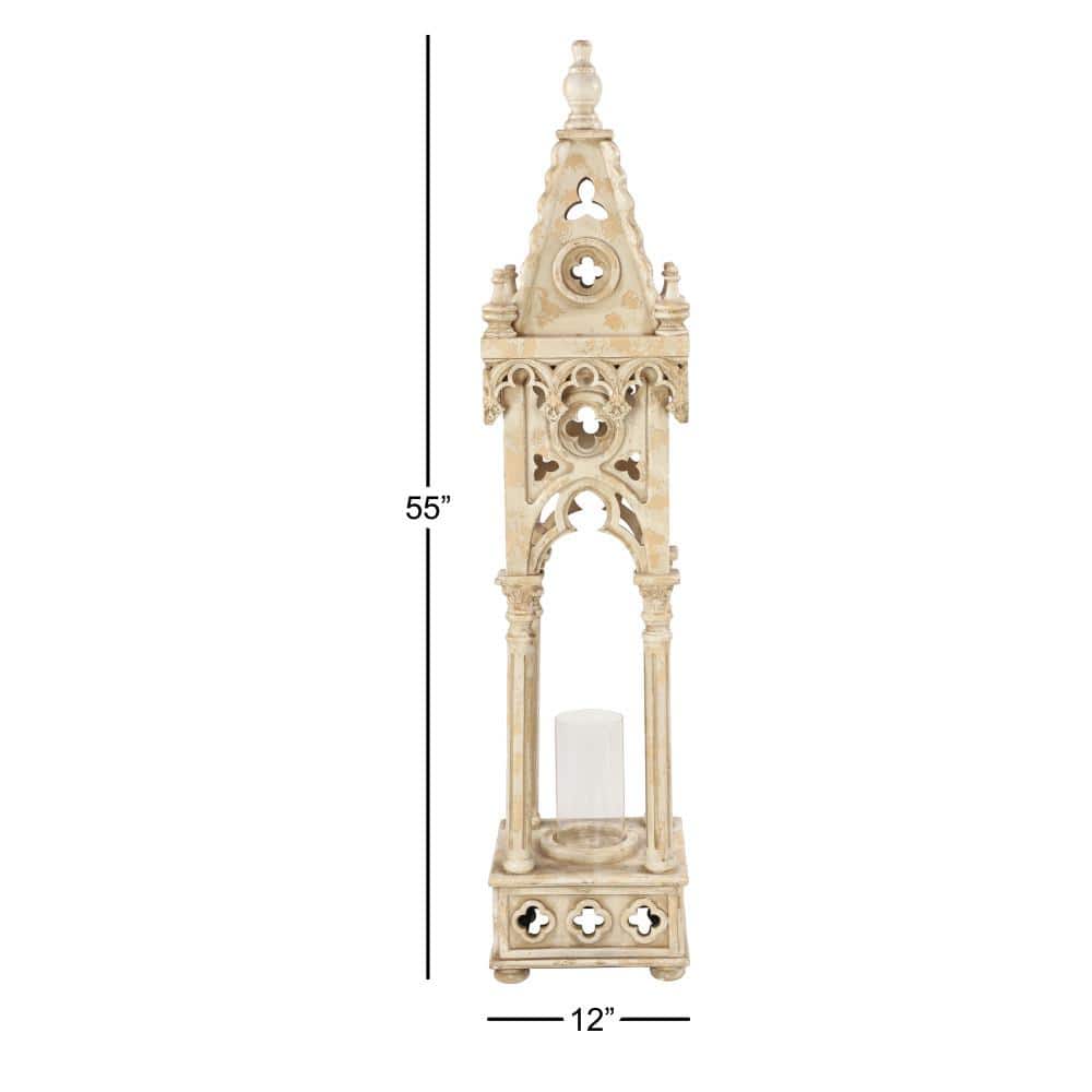 Elegant White Wood Vintage Hanging Candle Lantern - 12" x 55"