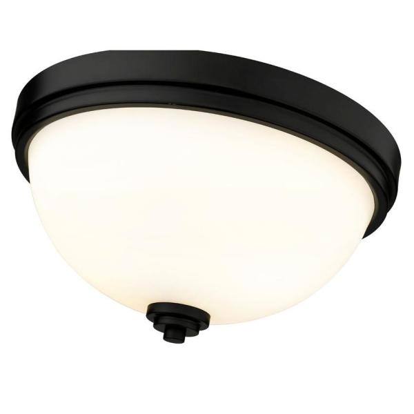 Matte Black and Opal Glass 15" Flush Mount Ceiling Light