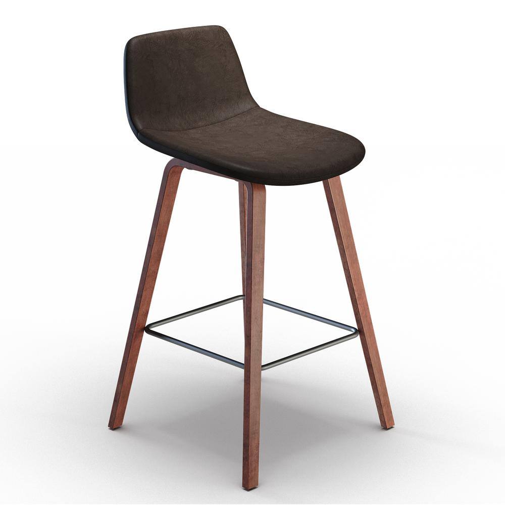Addy 26" Brown Faux Leather Counter Stool with Wood Legs