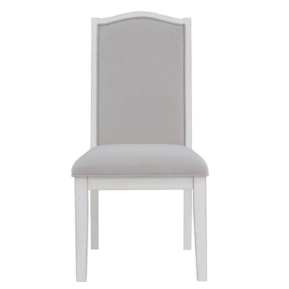 Antique White 54" Round Pedestal Dining Set with Upholstered Chairs
