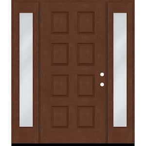Regency 70 in. x 96 in. 8-Panel RHOS Chestnut Stain Mahogany Fiberglass Prehung Front Door with Dbl 12in. Sidelites