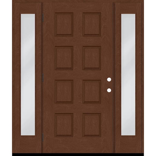 Steves & Sons Regency 70 in. x 96 in. 8-Panel RHOS Chestnut Stain Mahogany Fiberglass Prehung Front Door with Dbl 12in. Sidelites
