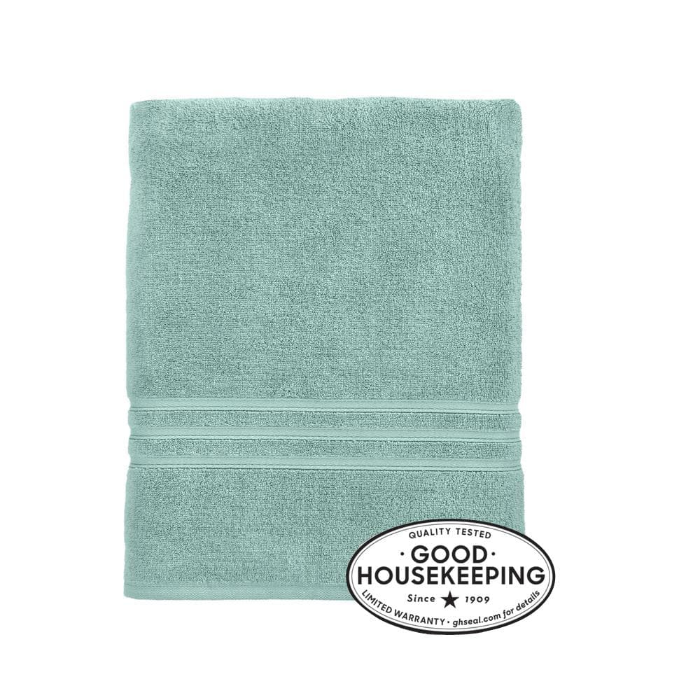 Vintage Fieldcrest 100% Cotton White Bath Towel W/pale Green 