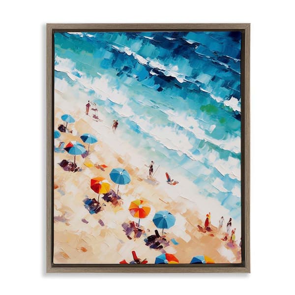 Stupell Industries Bold Beachgoers Hues by Arlington Prints Brown Floater Frame Coastal Graphic Art Print 21 in. x 17 in.