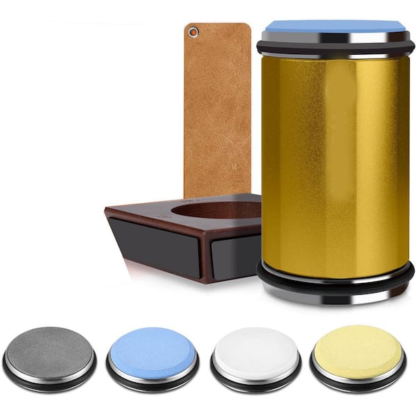 Diamond Ceramic Kitchen Knife Sharpener Kit Roller Design Multi-Angle 4-Disc Sharpening Tool with Leather Strop