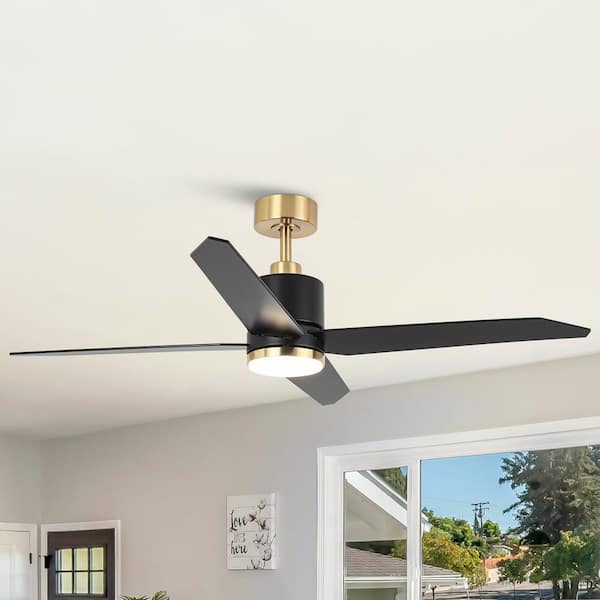 IHOMEadore Modern 52 in. Indoor Integrated CCT LED Gold and Black Ceiling Fan with Light, Remote Control and Reversible DC Motor