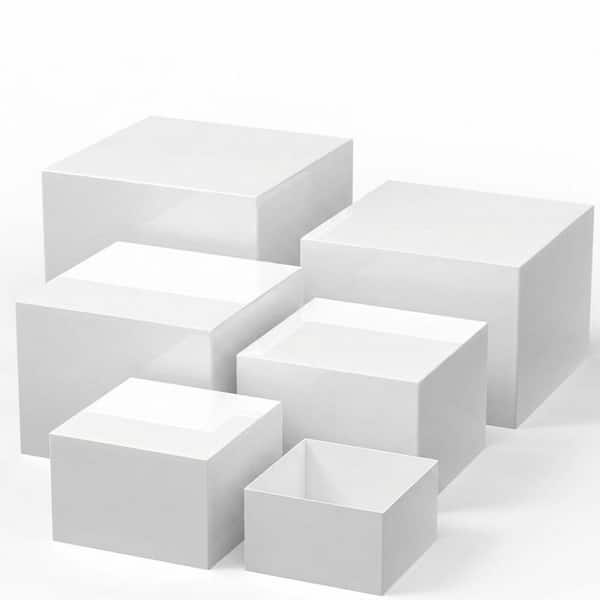 6 Piece White Acrylic Cake Stand Set with Stackable Buffet Risers for Party Display, Catering, Jewelry, Collectibles