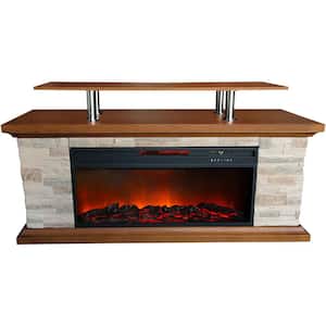 60-In. Faux Stone Media Fireplace Heater w/ Remote, Timer, Adjustable Flame, Temperature Settings, Safety Switch