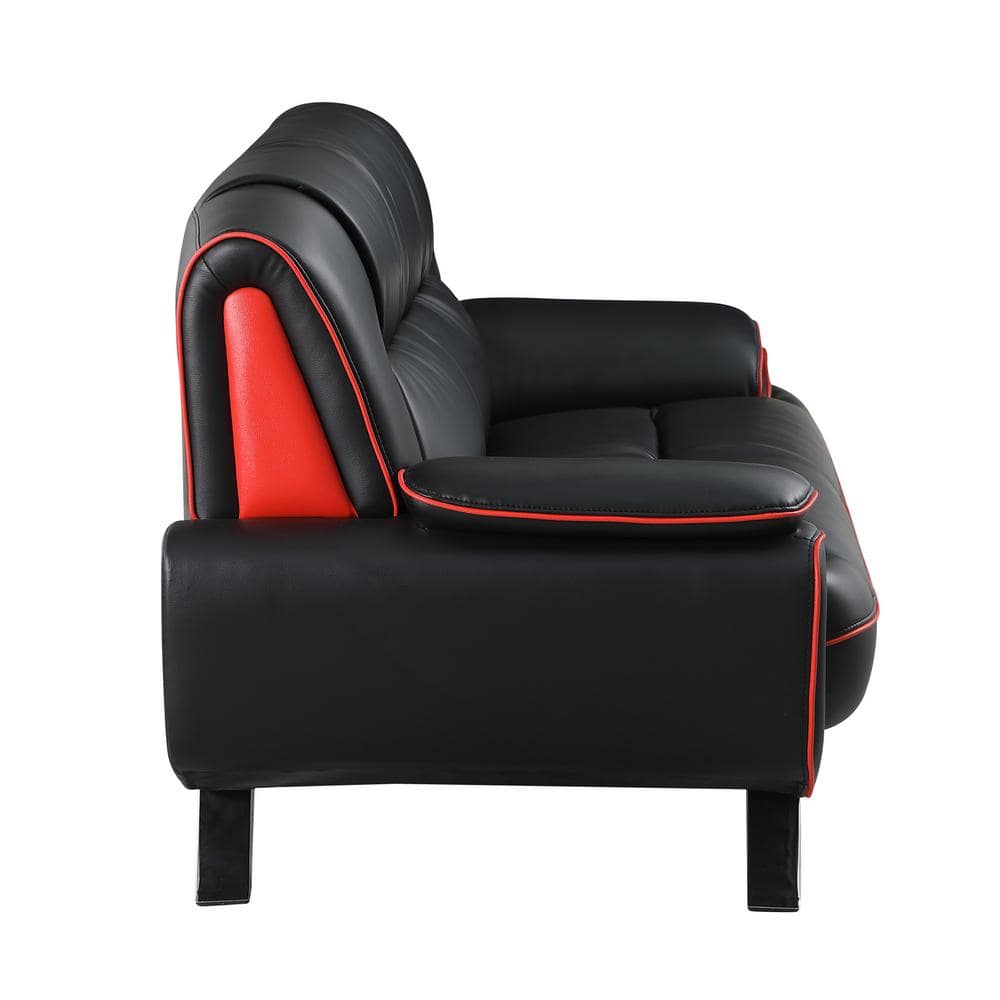 Black Faux Leather Tufted Loveseat with Pillow-top Arms