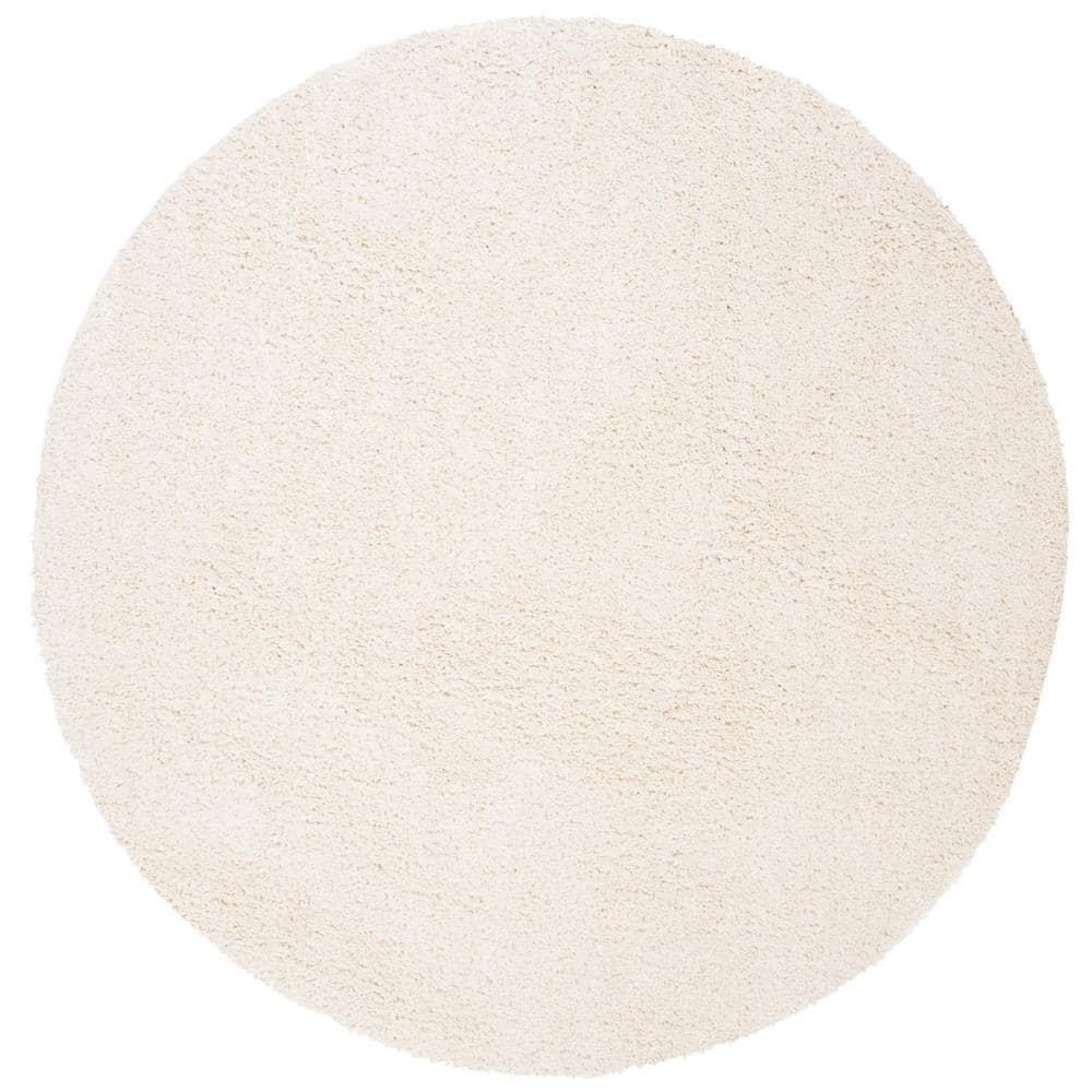 SAFAVIEH August Shag Ivory Doormat 3 ft. x 3 ft. Round Solid Area Rug