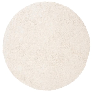 August Shag Ivory 3 ft. x 3 ft. Round Solid Area Rug
