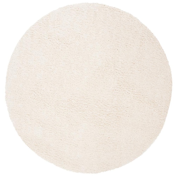 August Shag Ivory Doormat 3 ft. x 3 ft. Round Solid Area Rug