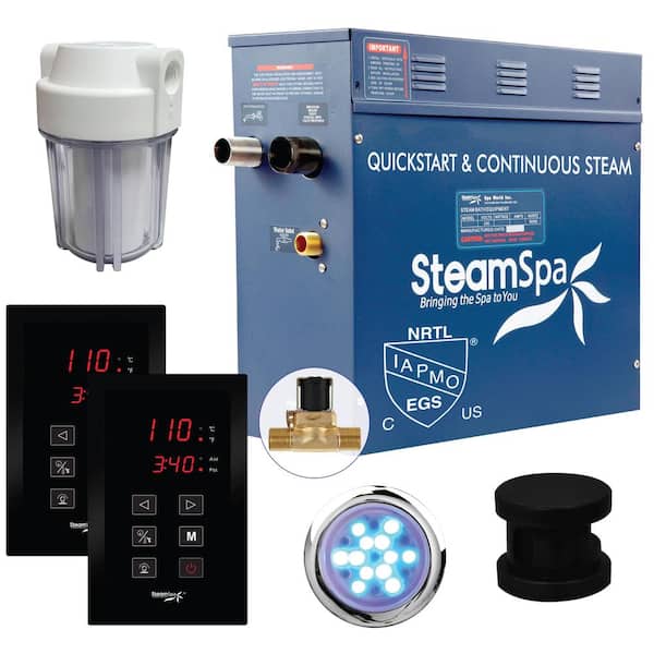 SteamSpa Royal Series 7.5kW Steam Bath Generator with Continuous Steam Plus Quick Start Tech and Auto Drain in Matte Black