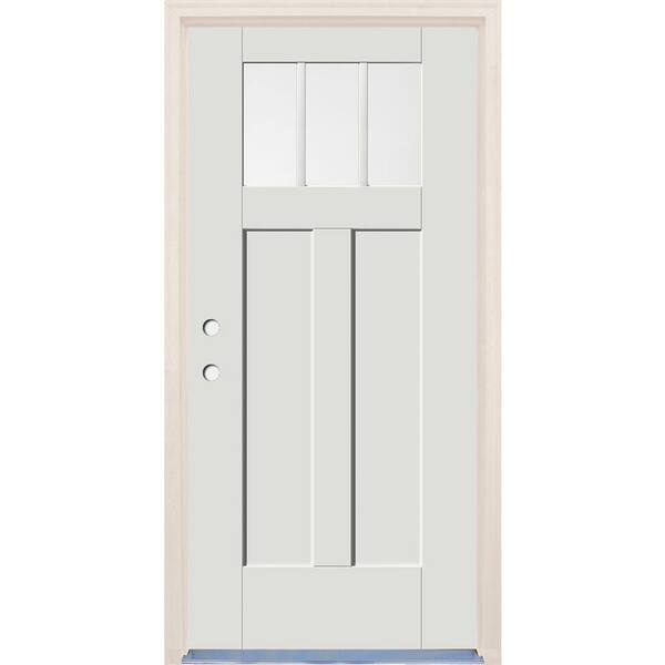 Builders Choice 36 in. x 80 in. Right-Hand 3-Lite Clear Glass Alpine Painted Fiberglass Prehung Front Door with 4-9/16 in. Frame