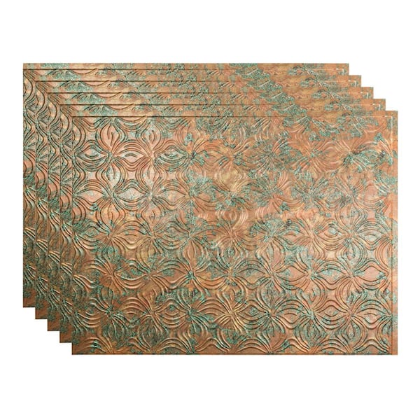 Fasade 18.25 in. x 24.25 in. Lotus Vinyl Backsplash Panel in Copper Fantasy (5-Pack)