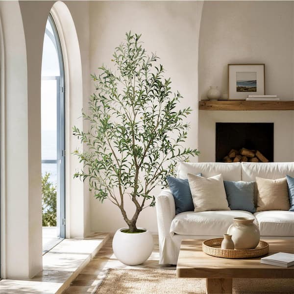 Vitalismo 8 ft. Artificial Olive Tree w/ White Planter Artificial