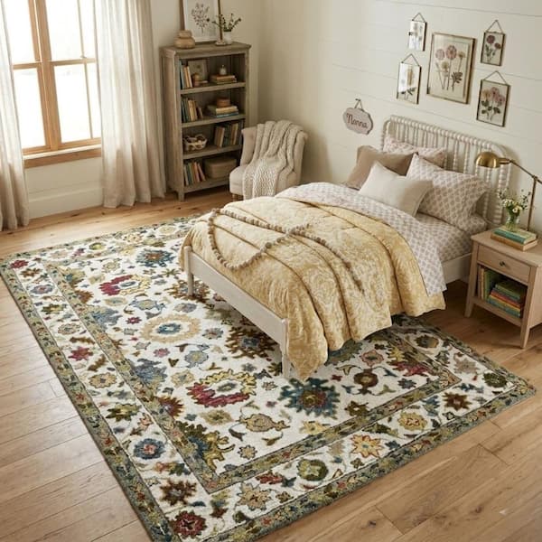 Jackson 9 x 12 Ivory Traditional Pattern Area Rug for High Traffic Living Room Dining Room Bedroom