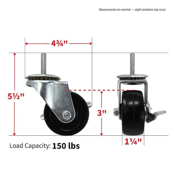 3 in. Soft Rubber Threaded Stem Caster with 150 lb. Load Rating and Brake 3 in. Soft Rubber Threaded Stem Caster with 150 lb. Load Rating and Brake