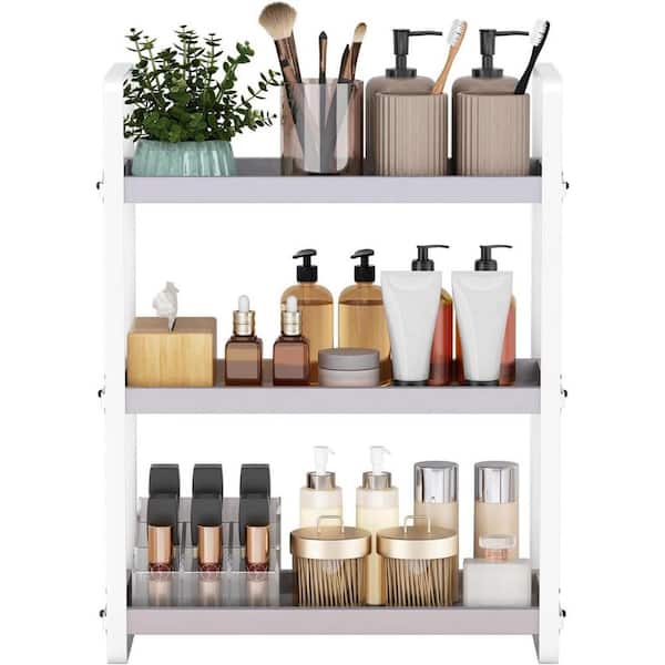CLAVIE 3-Tier Wooden Iron Frame Bathroom Tray in Gray