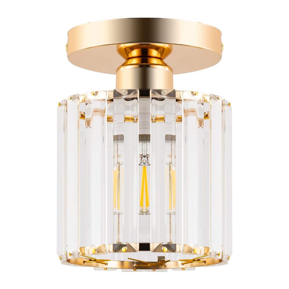 4.8 in. 1-Light Modern Gold Semi-Flush Mount with Crystal Shade and Bulbs Not Included (1-Pack) price history on PriceWatchPro