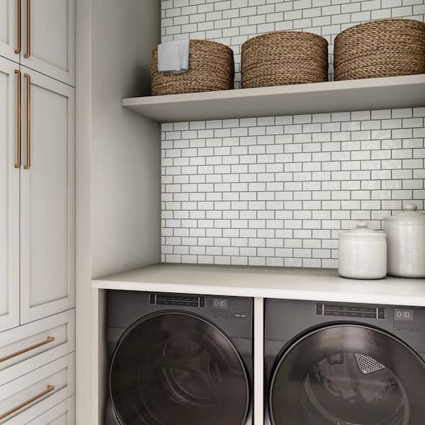 Artezen Elegant White 12 in. x 12 in. Glossy Ceramic Brick Joint Mosaic Wall Tile (9.96 sq. ft. /case)
