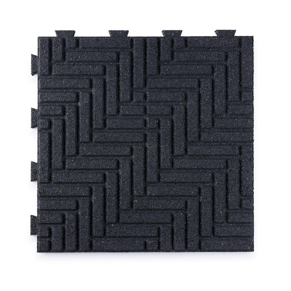 16 in. x 16 in. x 5/8 in. Gray Herringbone SmartLoc Rubber Paver (75-Pack)