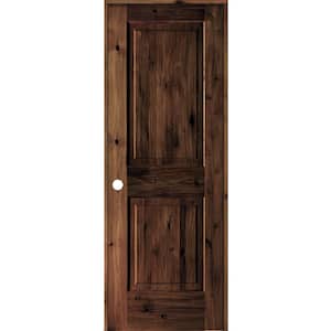 28 in. x 80 in. Rustic Knotty Alder Wood 2 Panel Right-Hand/Inswing Red Mahogany Stain Single Prehung Interior Door