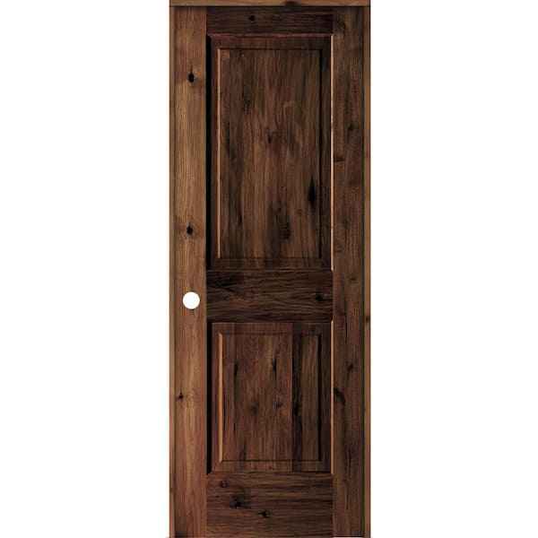 Krosswood Doors 28 in. x 80 in. Rustic Knotty Alder 2 Panel Right Hand Red Mahogany Stain Wood Single Prehung Interior Door w/Square Top