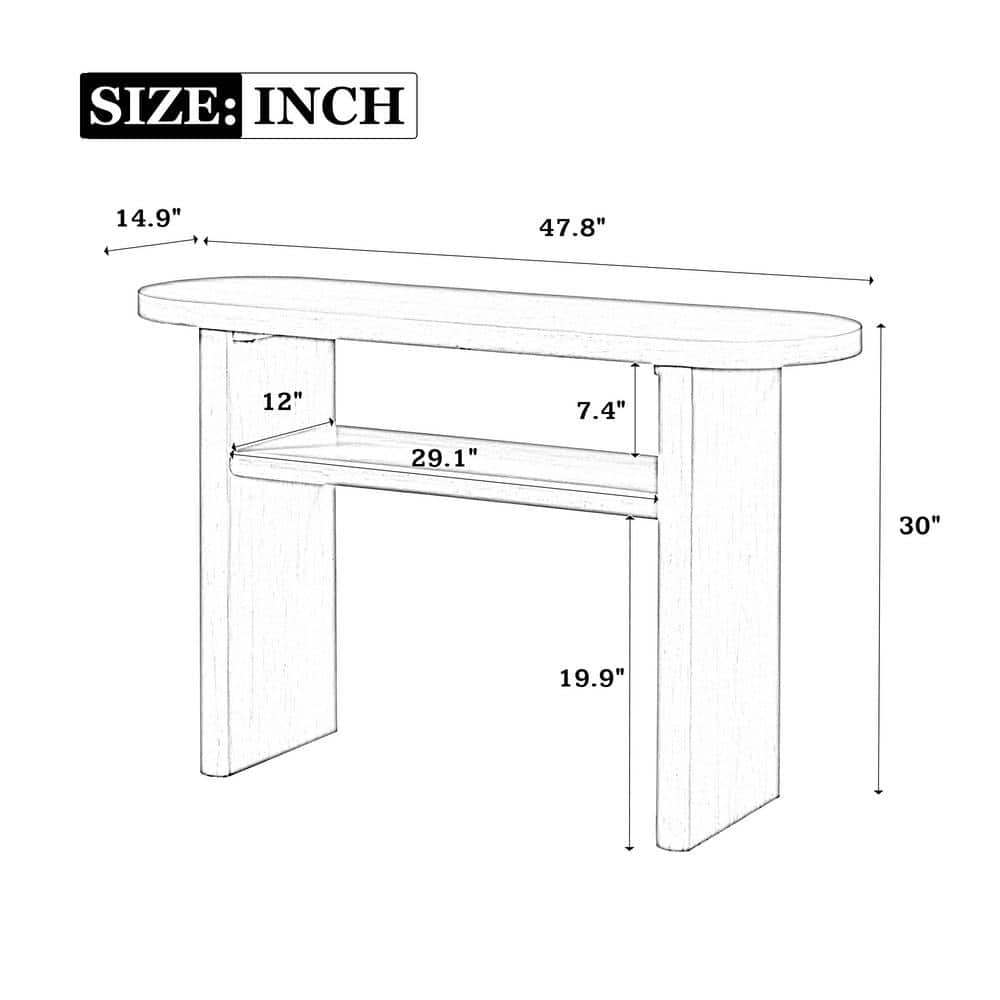 47.8" Black Minimalist MDF Console Table with Storage Shelves