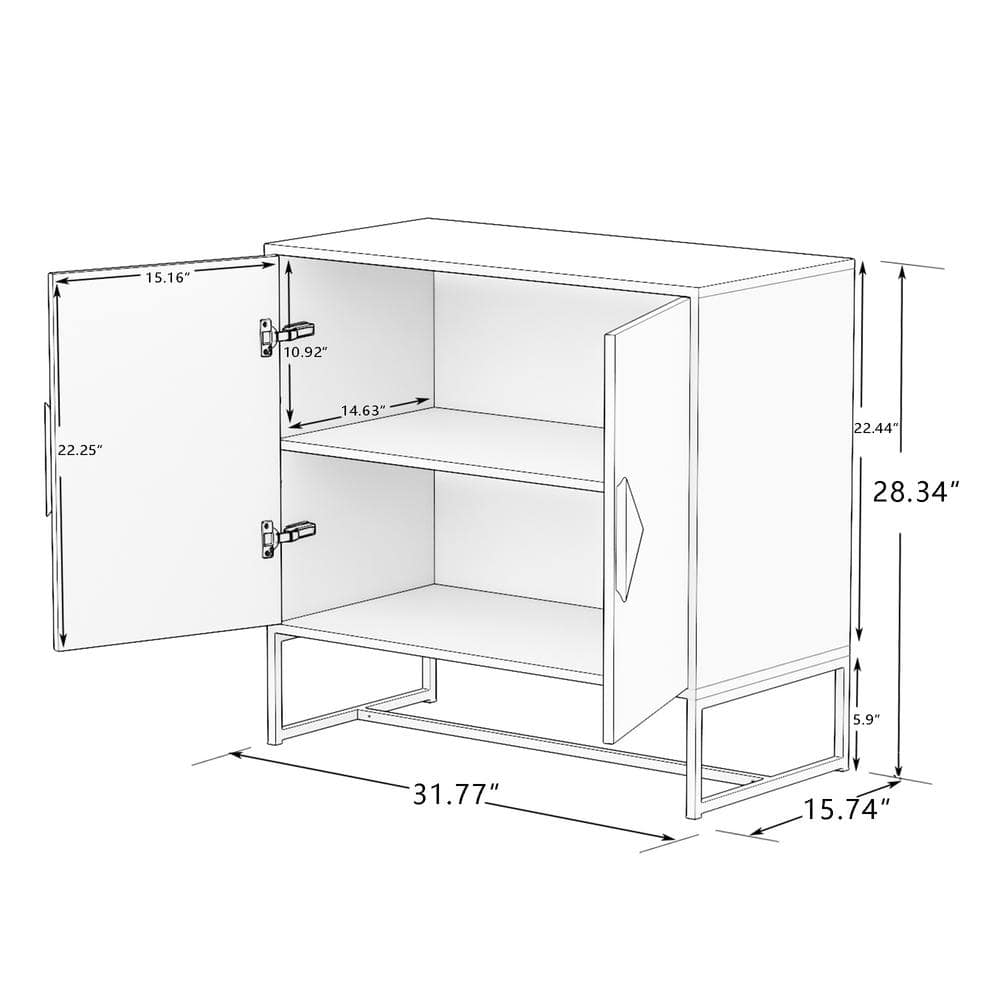 White MDF and Iron Frame Sideboard with Square Wooden Handle