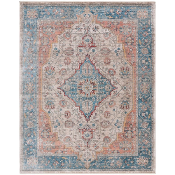Victoria 10 ft. x 14 ft. Navy/Ivory Distressed Border Area Rug
