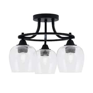Madison 15.5 in. 3-Light Matte Black Semi-Flush Mount with Clear Bubble Glass Shade