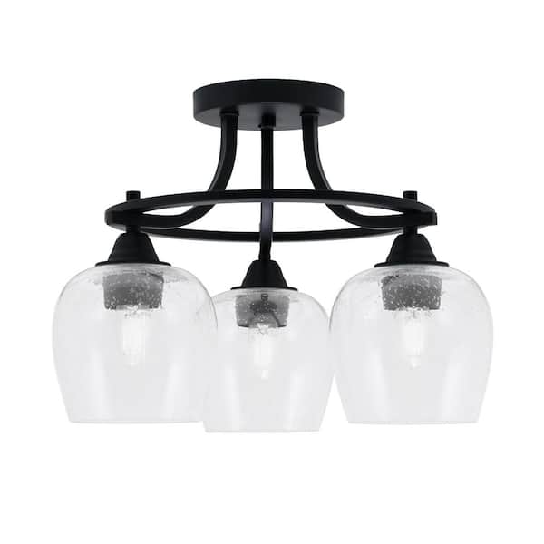 Unbranded Madison 15.5 in. 3-Light Matte Black Semi-Flush Mount with Clear Bubble Glass Shade