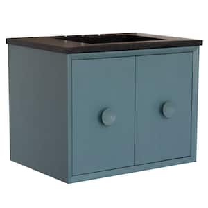 Stora 31 in. W x 22 in. Wall Mount Bath Vanity in Aqua Blue with Black Concrete Vanity Top with Rectangle Basin