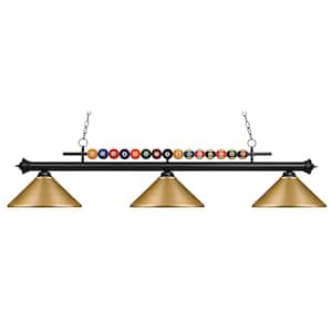 Shark 3-Light Matte Black Billiard Light with Metal Satin Gold Shade with No Bulbs Included